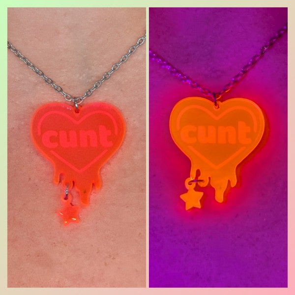 Cute Logo Cunt Heart Blacklight Necklace